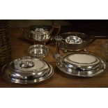 Quantity of silver plated tureens and covers, teapot etc Condition: