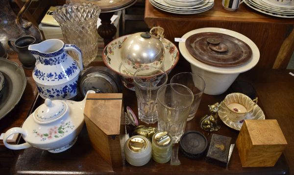 Quantity of decorative ceramics, metalware, glass etc and a witch's ball Condition: