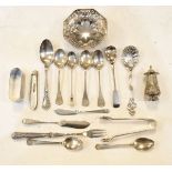 Edward VII pierced silver octagonal bon bon dish, Sheffield 1904, together with a quantity of silver