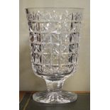 Waterford heavy cut crystal vase having a bucket bowl and standing on a circular star cut foot