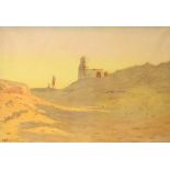 Charles Barrow Prescott - Watercolour - A desert scene with figure on a camel, signed, framed and