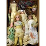 Armand Marseille bisque head doll, the rear of neck marked 370, one other bisque head doll, a wax