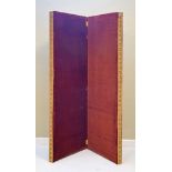 Early 20th Century burgundy velvet upholstered two fold screen Condition: