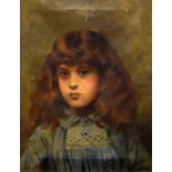 Late 19th/early 20th Century oil on canvas - Head and shoulders portrait of a young girl in blue