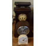 Three mantel clocks and a Smiths metal cased timer Condition: