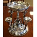 Late 19th/early 20th Century silver plated table centre, the central bowl supported by four