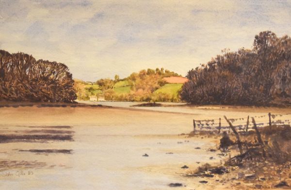 John Gillo - Watercolour - River landscape, signed and dated '89, together with Edward Vine -