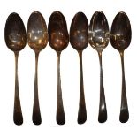 George III set of six silver tablespoons having bright cut engraving, London 1779, approx 9.9oz