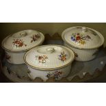 Three Royal Worcester oven-to-table ware tureens having transfer printed floral decoration