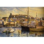 Hargrave-Smith - Watercolour - Mediterranean fishing port, within a carved mount Condition: