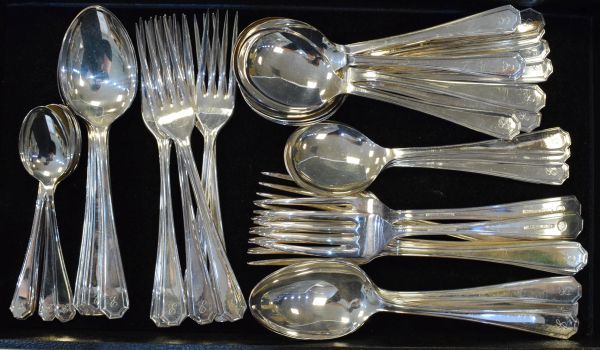 Quantity of insignia silver plated cutlery having engraved monogram Condition: