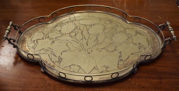 19th Century silver plated quatrefoil shaped two handled gallery tray having Aesthetic style