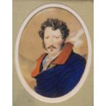 19th Century oval watercolour - Portrait of a gentleman, unsigned, verso with later title '