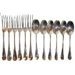 Set of six Victorian silver table forks and matching dessert spoons, London 1899, approx 23oz