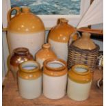 Advertising - Collection of stoneware flagons including; D.S. Oliver & Son Bristol and Ratcliff &