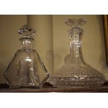 1920's design facet cut glass decanter, together with a cut glass ships decanter Condition: