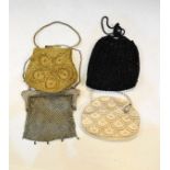 Three lady's beadwork evening bags and a silver plated chainmail purse Condition: