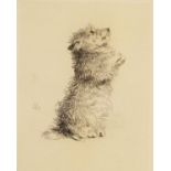 20th Century etching of a begging terrier and a 19th Century watercolour of a pheasant, both