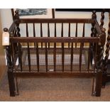 1930's period oak child's dolls cradle having barley twist uprights Condition: