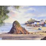 Watercolours - Indistinctly signed late 20th Century view of Tenby, a Continental mountain landscape