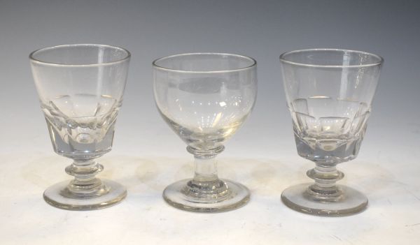 Pair of 19th Century faceted glass rummers and one other rummer Condition: