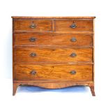 19th Century mahogany chest of two short and three long drawers on splayed bracket feet Condition: