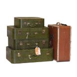 Set of four vintage green plastic Faux snakeskin suitcases by Pukka Luggage, together with a vintage