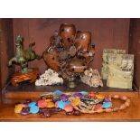 Collection of Chinese carved soapstone ornaments, patinated bronze figure of a horse and a small
