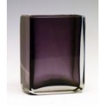 Venini rectangular purple cased glass vase, circa 1958, etched mark Venini, Murano, Italia