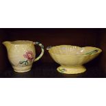 Carlton Ware Water Lily pattern salad bowl with servers, together with a similarly decorated jug