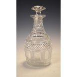 Good quality 19th Century heavily cut glass baluster shaped decanter having step cut, diamond and