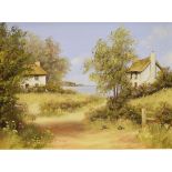 G. Heath - Five oils on canvas - Landscapes with cottages, each signed, framed Condition: