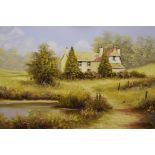 G. Heath - Pair of oils on canvas - Landscapes with cottages, each signed, framed Condition: