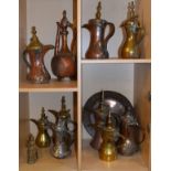 Collection of Middle Eastern coffee pots and other metal ware Condition: