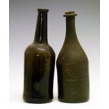 Late 18th Century green glass wine bottle of tapered mallet shaped form, together with an early 19th
