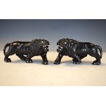 Pair of Indian carved ebony figures of lions Condition: