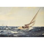 Montague Dawson - Signed limited edition print - Racing yacht at full sail, published by Frost &