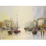 John Bampfield - Oil on canvas - A river view with boats, signed, framed Condition:
