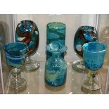 Six pieces of Mdina glassware comprising: four goblets and two vases Condition: