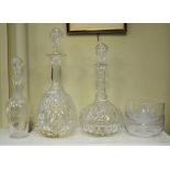 Three glass decanters and two finger bowls Condition: