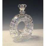 George V heavily cut glass silver 'Ring' decanter, the silver collar hallmarked Birmingham 1932