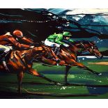 Louise Mizen - Pair of oils on canvas - Horse Racing, each signed, unframed Condition: