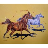 Louise Mizen - Two oils on canvas - Equestrian studies, titled Arabian Agility and Arabian Flair,