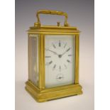 French brass Cannelee cased carriage clock by Japy Freres & Cie, white enamel dial with Roman and