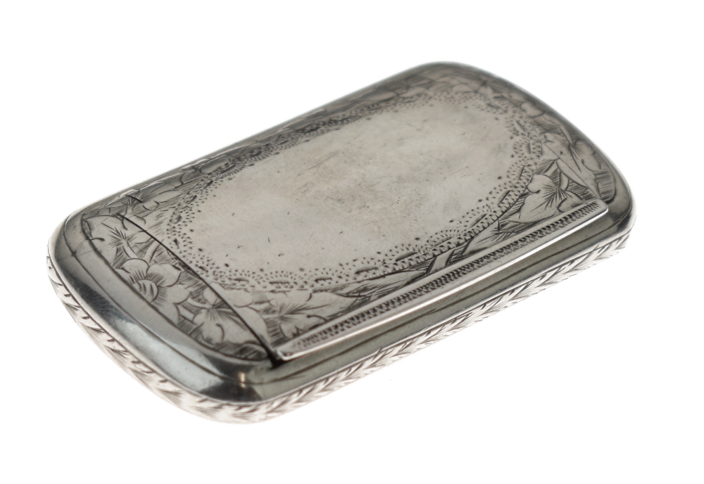 Victorian rectangular silver snuff box having all-over engraved foliate decoration, maker George
