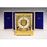 Jaeger LeCoultre Atmos Perpetual Motion mantel clock, in a gilded brass case, with glass panels, the