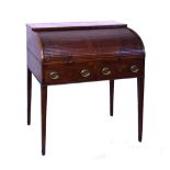 George III mahogany cylinder front desk, tambour shutter opening to reveal a fitted interior, two