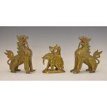 Pair of Chinese cast brass figures of Kylin, 20.5cm high together with an Indian brass figure of