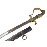 19th Century German Cavalry officers sabre, the brass hilt with lion head pommel and red cut glass