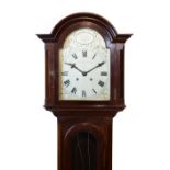 Early 20th Century mahogany grandmother clock, the hood with moulded arch shaped cornice, case